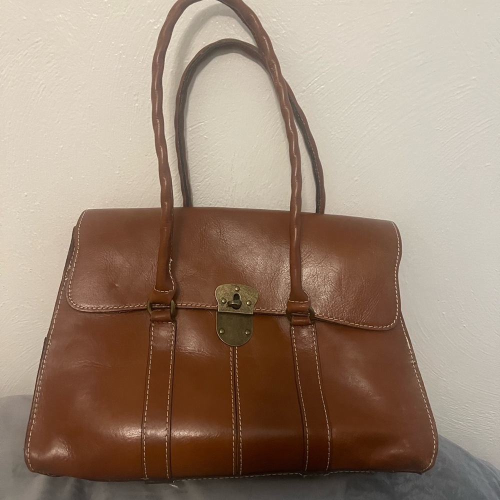 Pratricia Nash Boho Tan Italian Leather Satchel Purse Twisted Handle